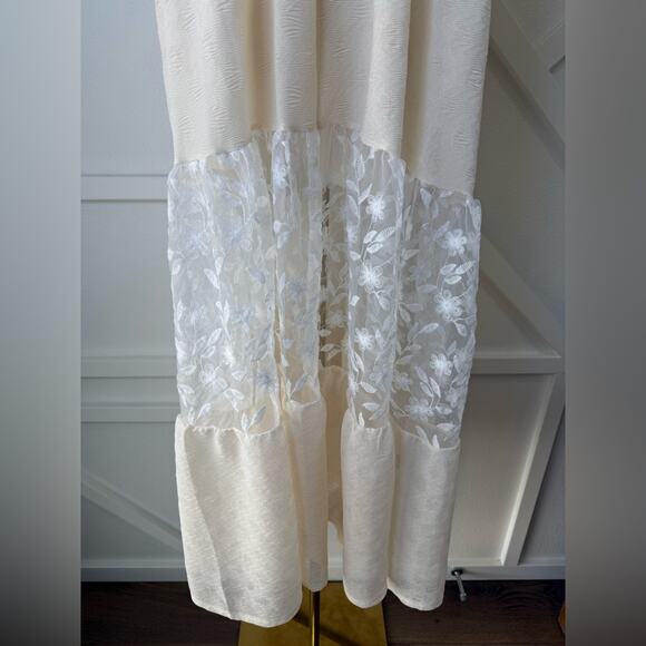 NWT Pol Bohemian Retro Lace Sheer Panel Embroidered Short Sleeve Dress White Med - Picture 5 of 12